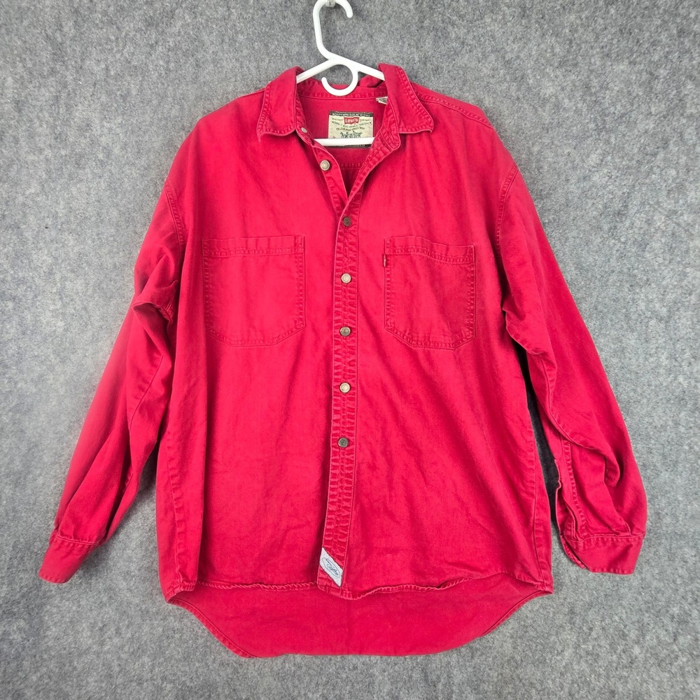 Vintage 90s Levis Denim Shirt Mens Large Red Red Tab Long Sleeve Cotton Workwear